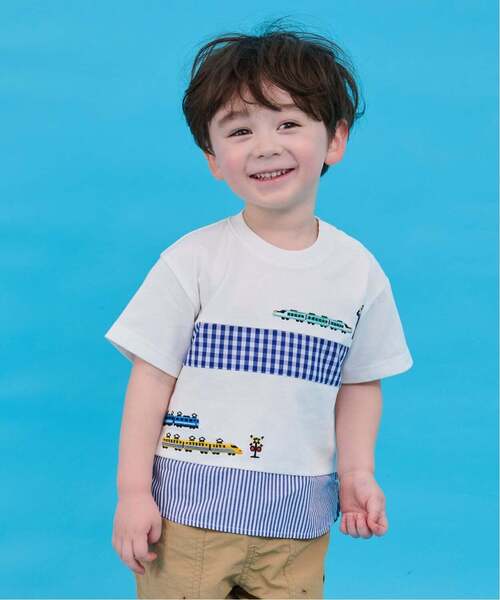kladskap（クレードスコープ） tシャツ 電車刺しゅう切替半袖Tシャツ