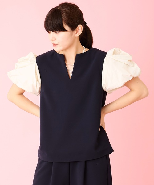 Ranerrh（ラネリ） ブラウス シャツ 「NAVY」バルーンスリーブブラウス 