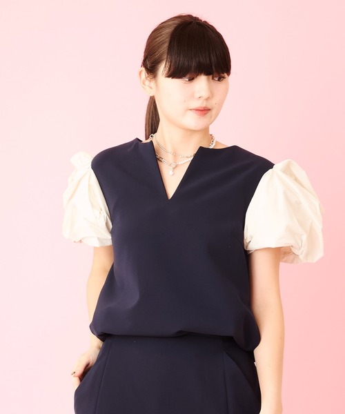Ranerrh（ラネリ） ブラウス シャツ 「NAVY」バルーンスリーブブラウス 