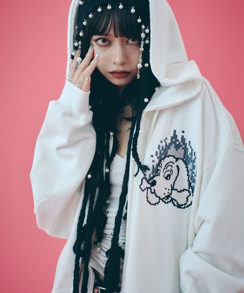 「GALFY」 ジップアップパーカー L ホワイト メンズの画像