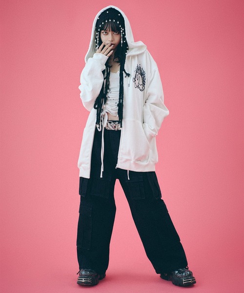 「GALFY」 ジップアップパーカー L ホワイト メンズの画像
