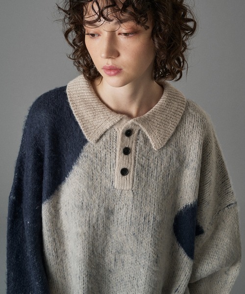 「ONCILY」 長袖ニット LARGE ネイビー メンズ_画像2