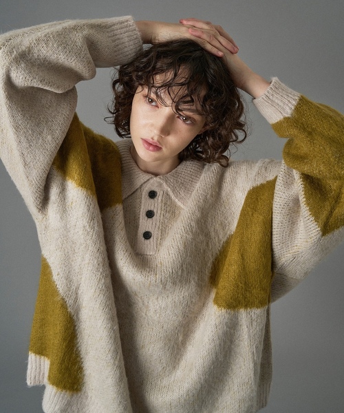 「ONCILY」 長袖ニット LARGE ネイビー メンズ_画像6