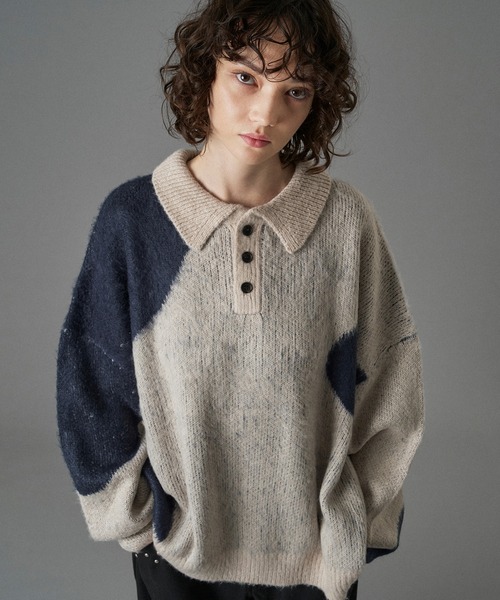 「ONCILY」 長袖ニット LARGE ネイビー メンズ_画像9