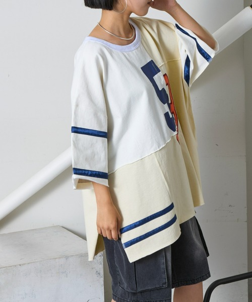 「etsinta」 半袖Tシャツ ONE SIZE オフホワイト レディース_画像7