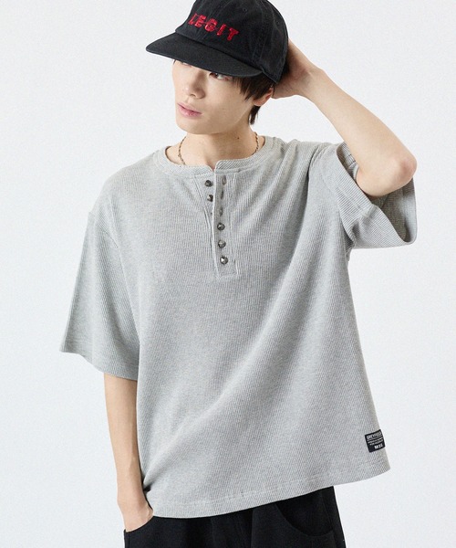 ヘンリーネック tシャツ シルバーボタンヘンリーネックサーマル