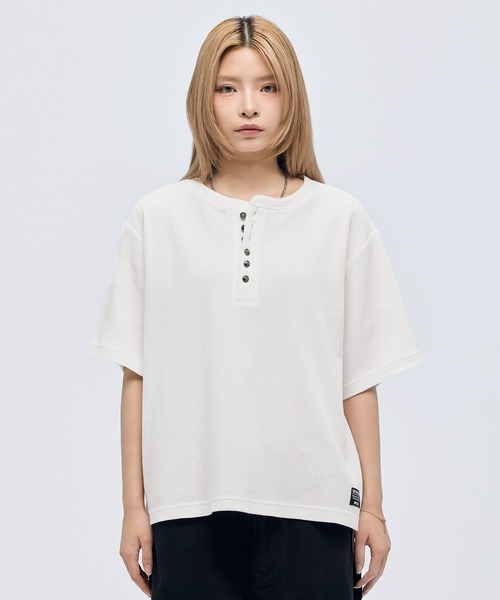 RRL ヘンリーネック　サーマル半袖カットソー ヘンリーネック tシャツ シルバーボタンヘンリーネックサーマル