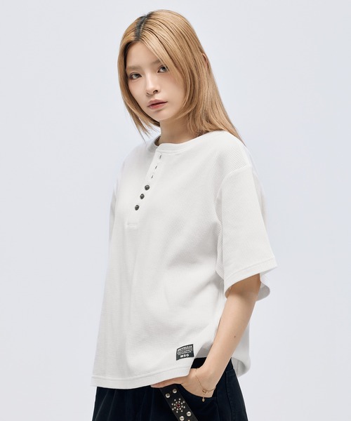 ヘンリーネック tシャツ シルバーボタンヘンリーネックサーマル