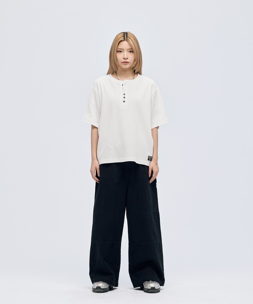 ヘンリーネック tシャツ シルバーボタンヘンリーネックサーマル