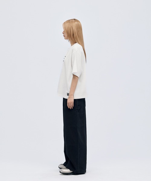 tシャツ シルバーボタンヘンリーネックサーマルワッフル半袖Tシャツ