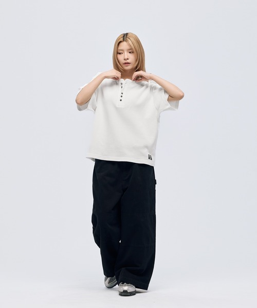 ヘンリーネック tシャツ シルバーボタンヘンリーネックサーマル