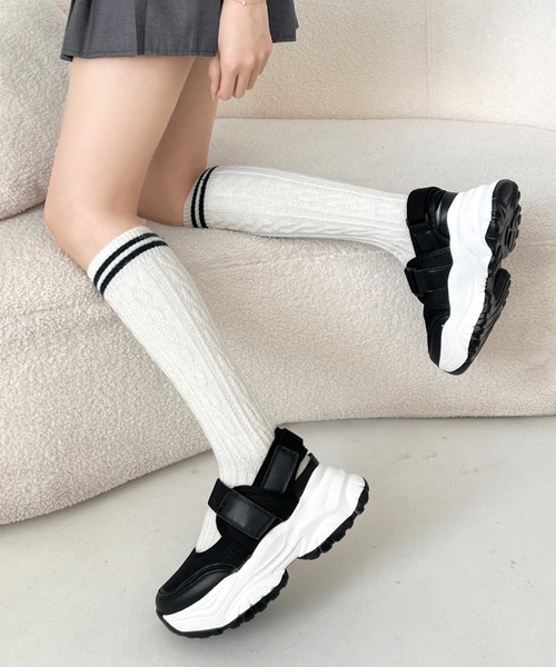 「Shoes in Closet」 フラットサンダル S ブラック×ホワイト レディース_画像9
