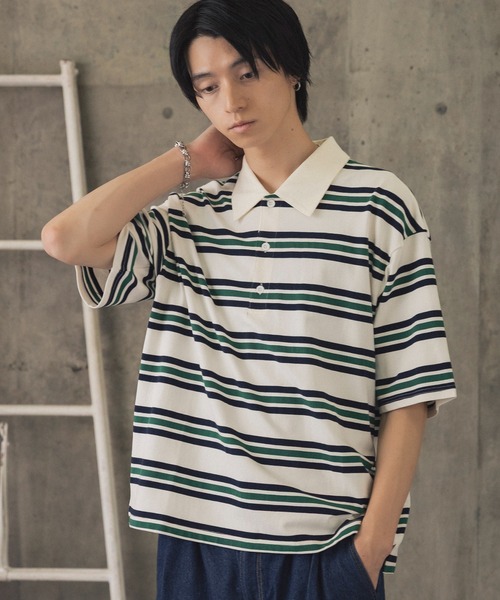 ポロシャツ 半袖 折り返しボーダーポロシャツ / TURNED BORDER POLO