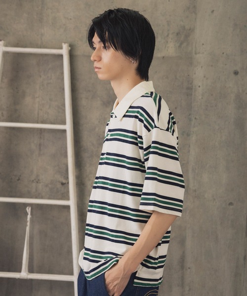 ポロシャツ 半袖 折り返しボーダーポロシャツ / TURNED BORDER POLO