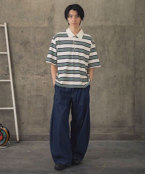 ポロシャツ 半袖 折り返しボーダーポロシャツ / TURNED BORDER POLO