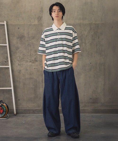 ポロシャツ 半袖 折り返しボーダーポロシャツ / TURNED BORDER POLO