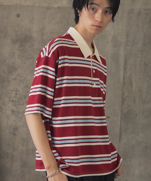 ポロシャツ 半袖 折り返しボーダーポロシャツ / TURNED BORDER POLO