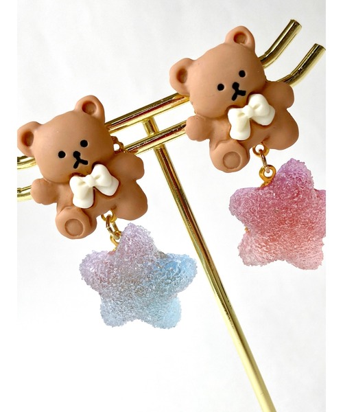 TONE（トネ） イヤリング 「MUURABBTI」くまちゃんとお菓子星
