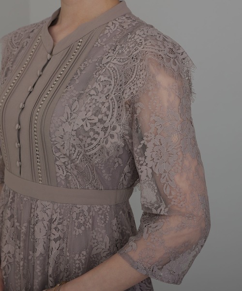 atlo ミモレ丈＆七分袖結婚式フォーマルオケージョンドレス M atlo ドレス ミモレ丈＆七分袖フォーマルフロントピンタック