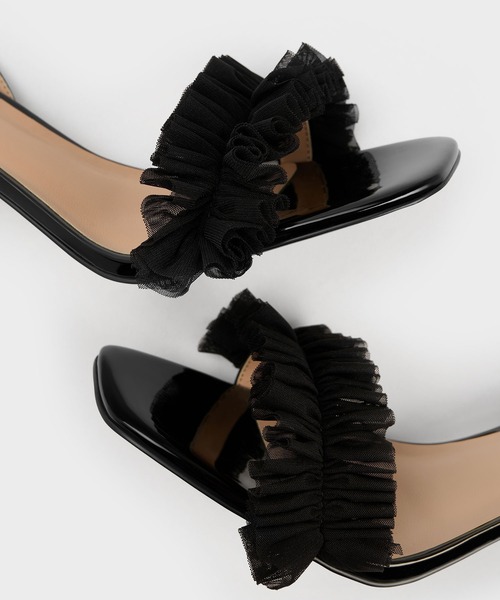 ★CHARLES&KEITH★ルーシュド ボウヒールミュール/送料込 ルーシュド ボウヒールミュール - Black Textured | CHARLES