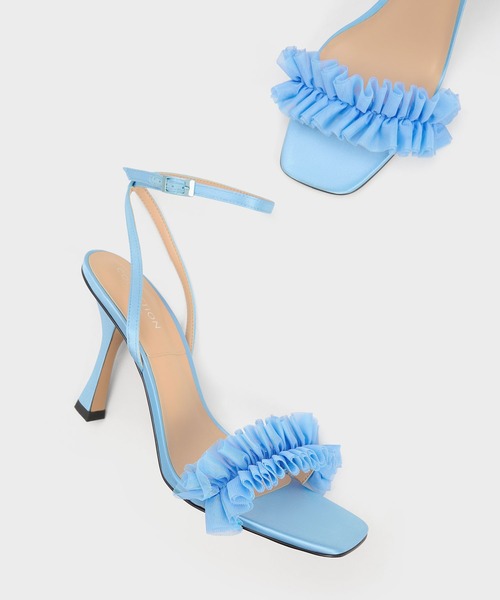 CHARLES ＆ KEITH サンダル ルーシュド メッシュリサイクル