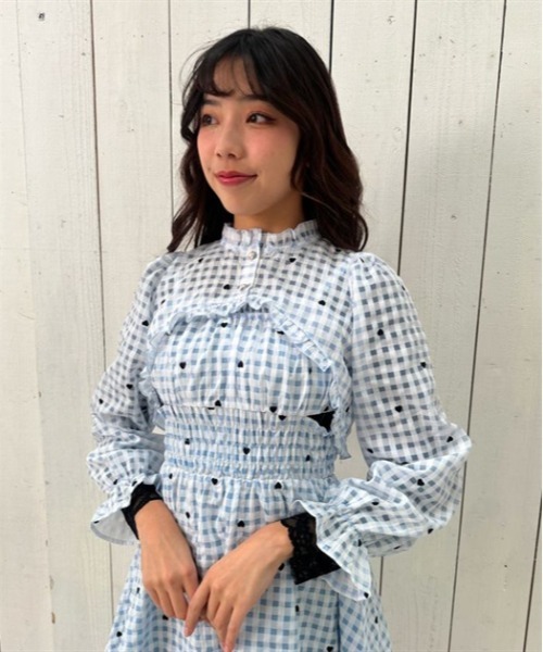 axes femme POETIQUE ブラウス シャツ ハートドット刺繍ギンガム 