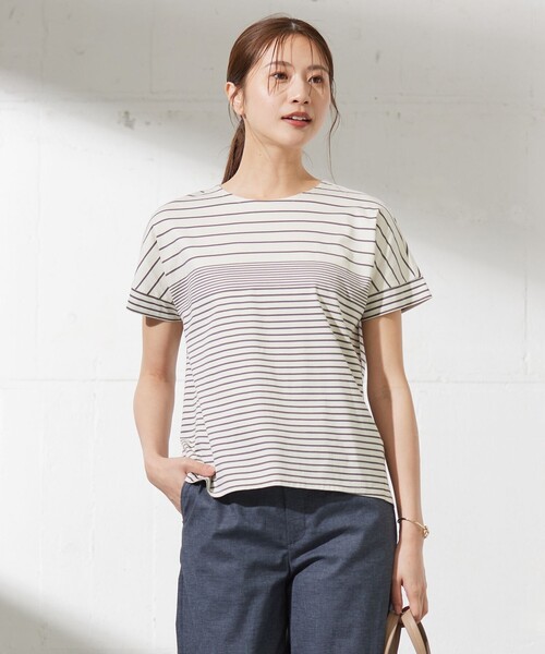 tシャツ パネルボーダー ドルマンスリーブ カットソー レディース