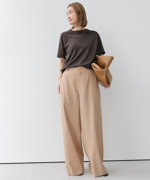 Deuxieme Classe ブラウン五分袖Tシャツ　ブラウン Deuxieme Classe tシャツ Tシャツ Prime wool jersey レディース