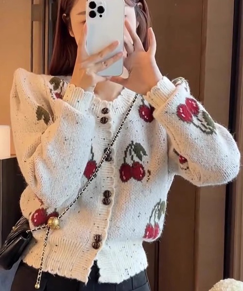 ❣️FEND 可愛いカーディガン❣️ X-girl エックスガール FACE JACQUARD KNIT CARDIGAN ニット