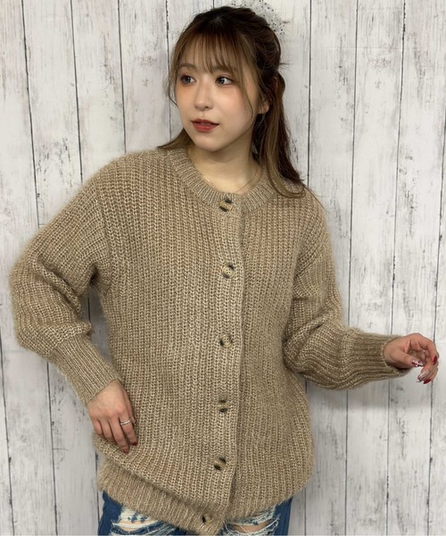 カーディガン 「ふわもこタッチ」レディース モヘア風クルーニット 