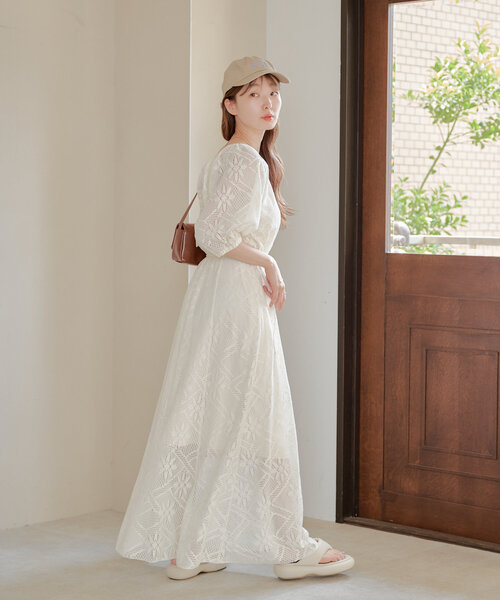 美品 Kastane カスタネ ドレス マキシワンピース 結婚式 パーティー S Kastane（カスタネ） 7分袖ワンピース 0 アイボリー レディース