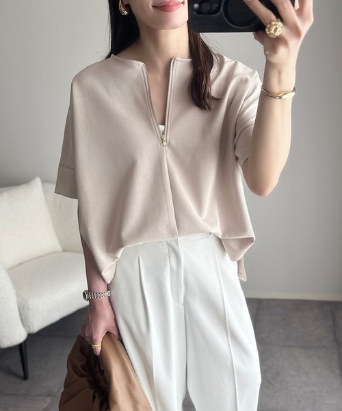 Emma Taylor tシャツ ライトダンボールジップキーネックドルマン