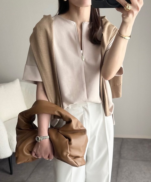 tシャツ ライトダンボールジップキーネックプルオーバー レディース Emma Taylor tシャツ ライトダンボールジップキーネックドルマン