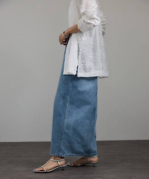 SALON adam et rope' デニムスカート 「WEB限定」リメイクライク