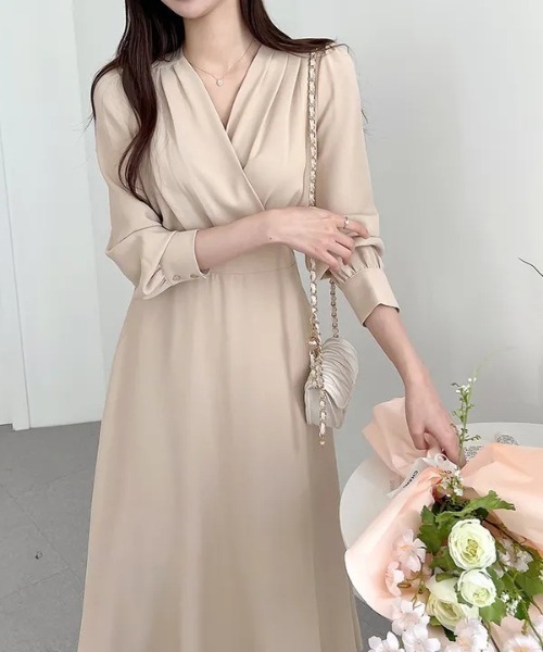 ロングドレス ウエストマーク 半袖ワンピース vネック 結婚式 imgrc0108245240.jpg
