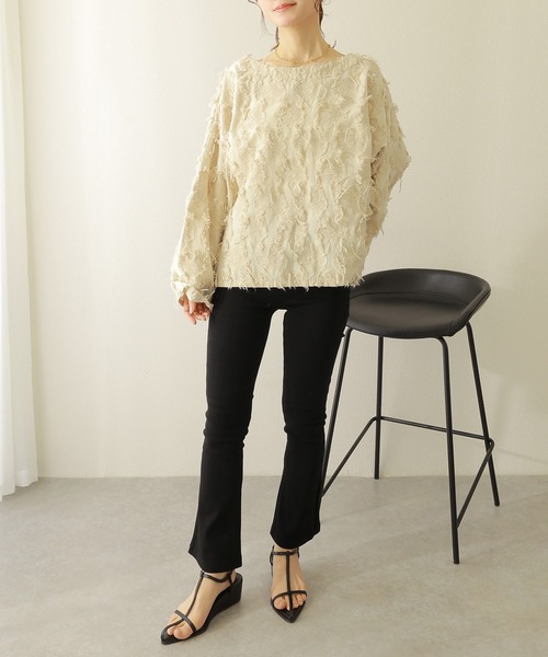 tシャツ fringe Jacquard pullover /フリンジ ジャガード ドルマンスリーブプルオーバー レディース tシャツ fringe Jacquard pullover /フリンジ ジャガード