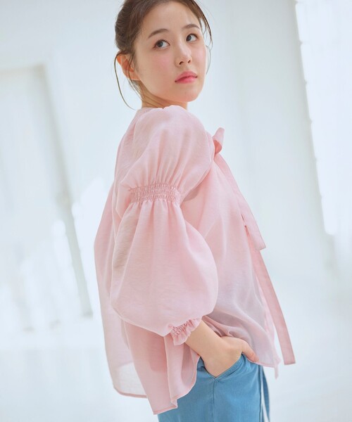 ブラウス シャツ 「洗える」ダブルリボンシアー ブラウス レディース Feroux ブラウス シャツ 「洗える」ダブルリボンシアー