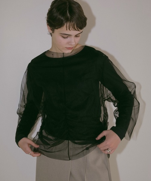 MANOF（マノフ） TULLE DOCKING CUT TOPS レディース : ZOZOTOWN Yahoo