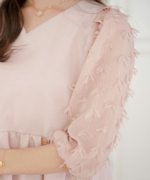le reve vaniller tシャツ リボンスリーブ 異素材 ペプラム