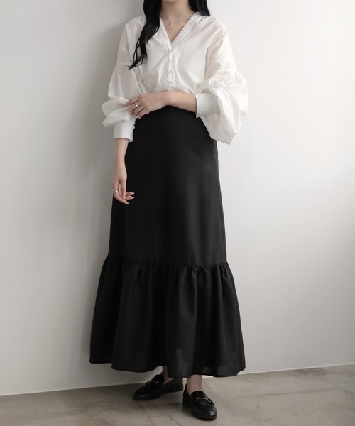 スカート 裾切り替えリネンライクボリュームフレアスカート : ZOZOTOWN