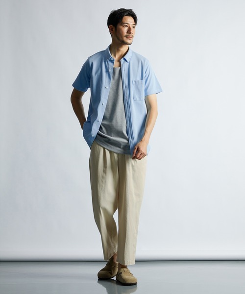 パンツ L&M LANVIN en Bleu パンツ 超伸縮 麻混「ガムストレッチ」製品染め