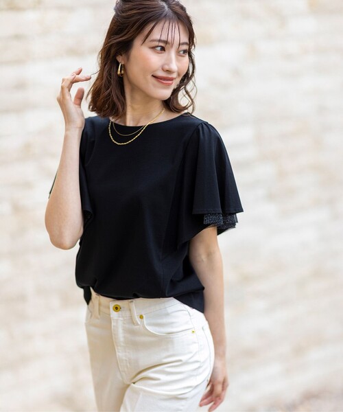 tシャツ UVカットフリルスリーブカットソー レディース any SiS tシャツ 着映えフリルスリーブ カットソー レディース