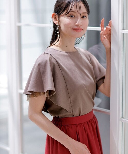 tシャツ UVカットフリルスリーブカットソー レディース any SiS tシャツ 着映えフリルスリーブ カットソー レディース