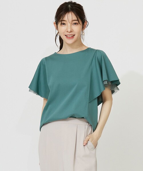 tシャツ UVカットフリルスリーブカットソー レディース any SiS tシャツ 着映えフリルスリーブ カットソー レディース