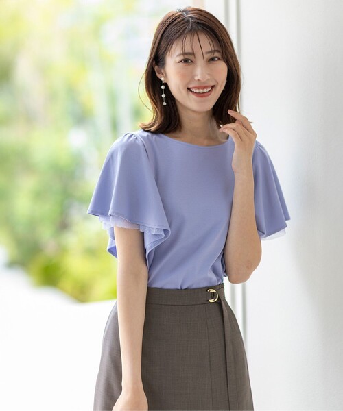 tシャツ UVカットフリルスリーブカットソー レディース any SiS tシャツ 着映えフリルスリーブ カットソー レディース