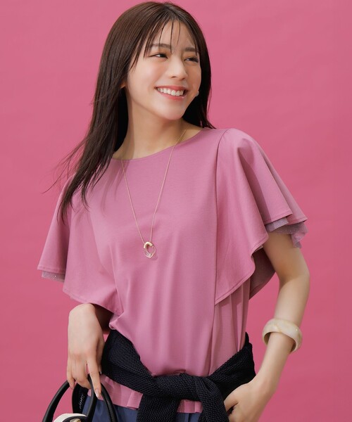 tシャツ UVカットフリルスリーブカットソー レディース any SiS tシャツ 着映えフリルスリーブ カットソー レディース