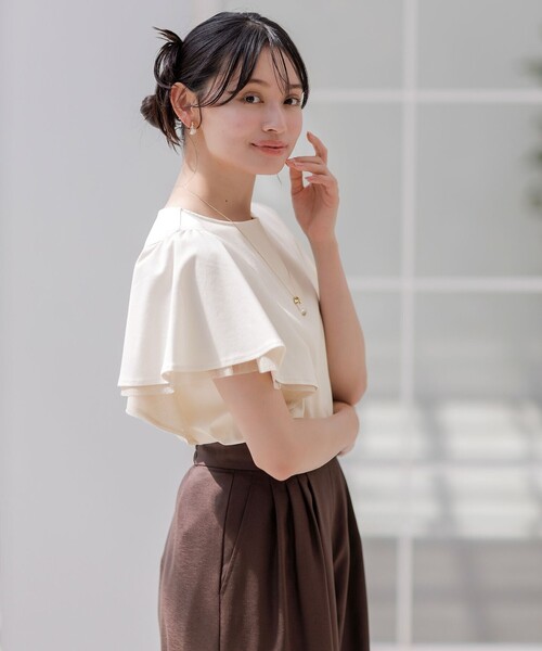 tシャツ フリルデザインスリーブカットソー/接触冷感/洗える/WEB限定サイズあり レディース any SiS tシャツ 着映えフリルスリーブ カットソー レディース