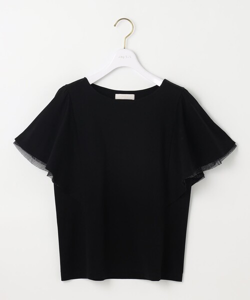 tシャツ フリルスリーブカットトップス レディース NANO universe tシャツ 異素材コンビフリルスリーブカット