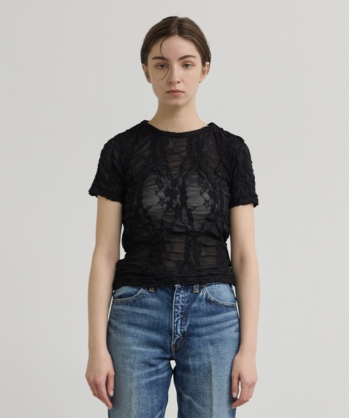 INSCRIRE レース　Tシャツ　カットソー　アンスクリア INSCRIRE tシャツ 「INSCRIRE/アンスクリア」Race Tee/シアー