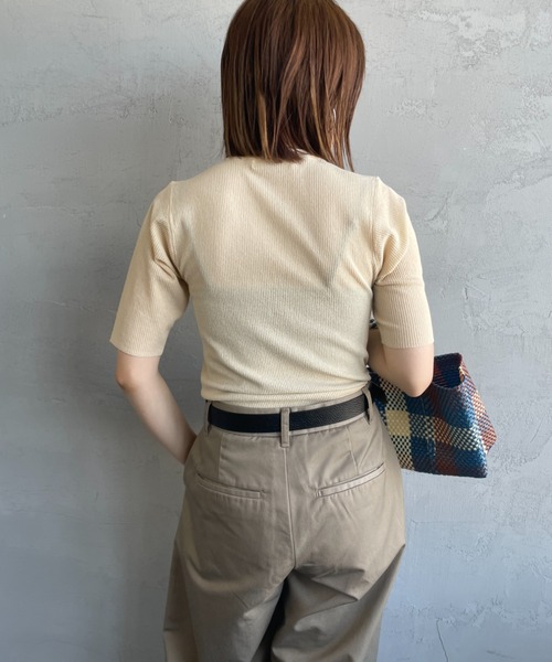 THE SHINZONE 網目編み Vネック 半袖ニット THE SHINZONE BRIGHT LACE KNIT POLO｜ヴィンテージライクな襟
